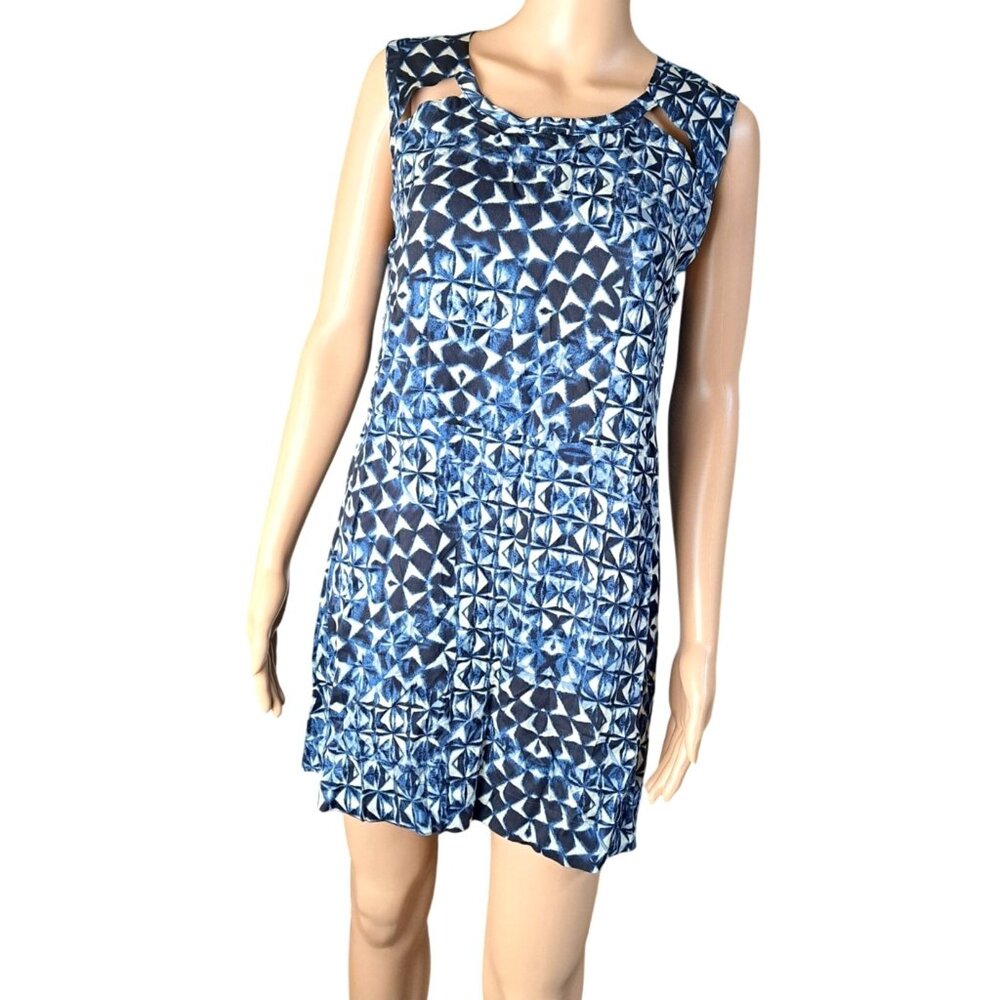 Lucky Brand Blue White Sleeveless Geometric Print Shift Dress XS New with Tags